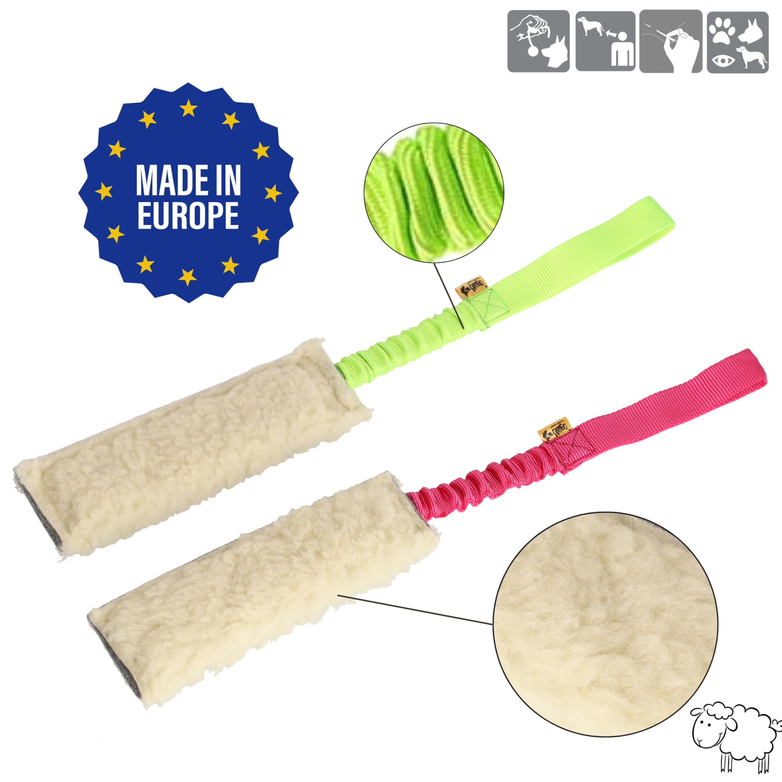 Dingo Zestaw zabawka dla psa, wełna owcza z uchwytem Bungee 20 cm x 6 cm zielona różowa trening Z30003