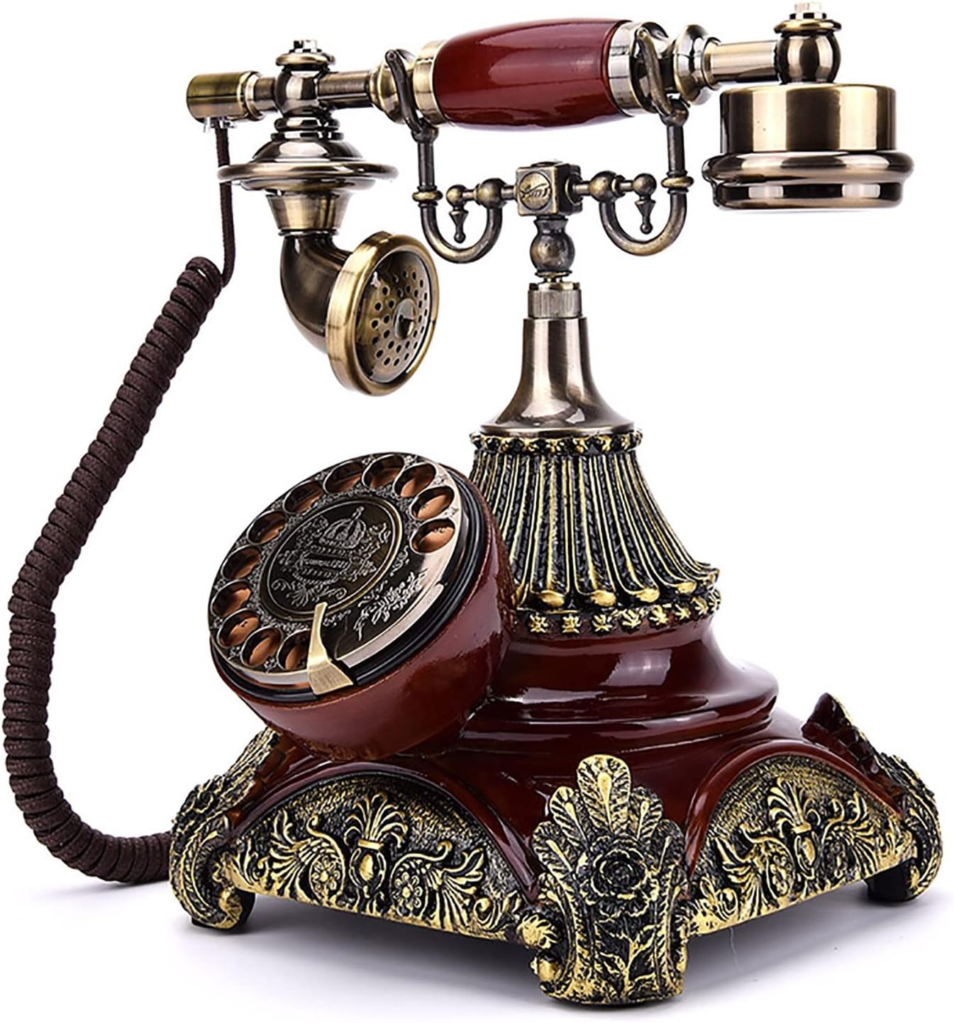Telephone Vphone/Classic Desktop Retro Telephone Resin Base + Zinc Alloy Metal Fittings - Functional Rotating Dial and Classic Metal Bell