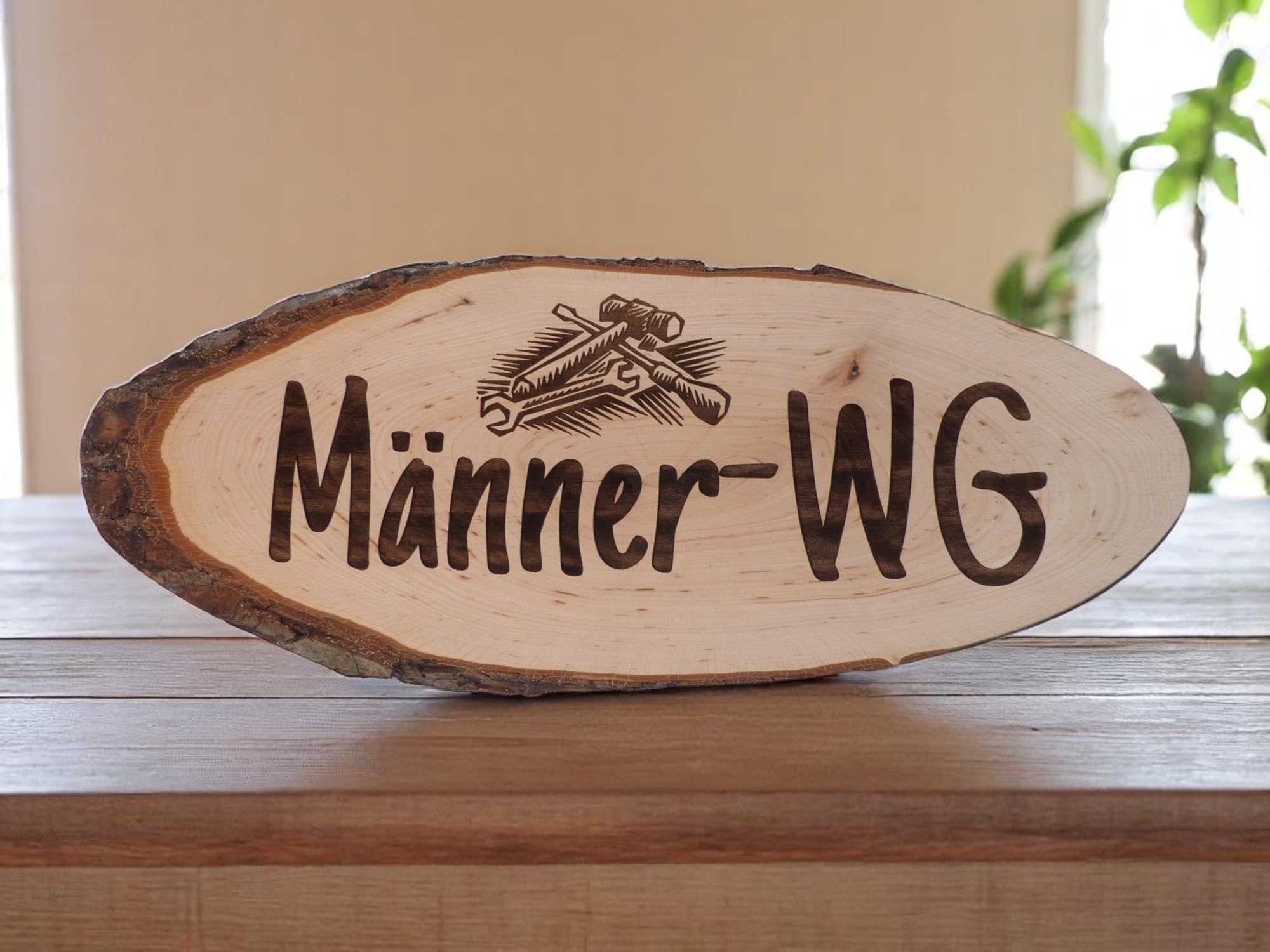 Personalisierte Baumscheibe mit Gravur - Schild personalisiert aus Holz selbst gestalten Holzschilder (86-94cm)