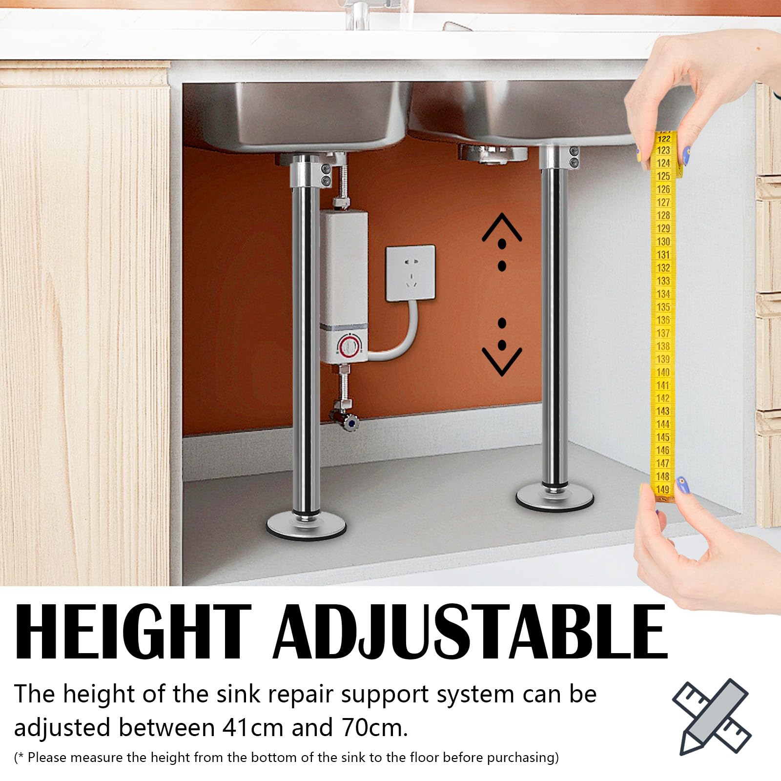 Supports D'évier Encastrés, 2PCS Réglables Supports D'éviers De Cuisine En Acier Inoxydable Kit De Montage évier Sous Plan De Cuisine Et évier De Salle De Bain - 41-70 cm