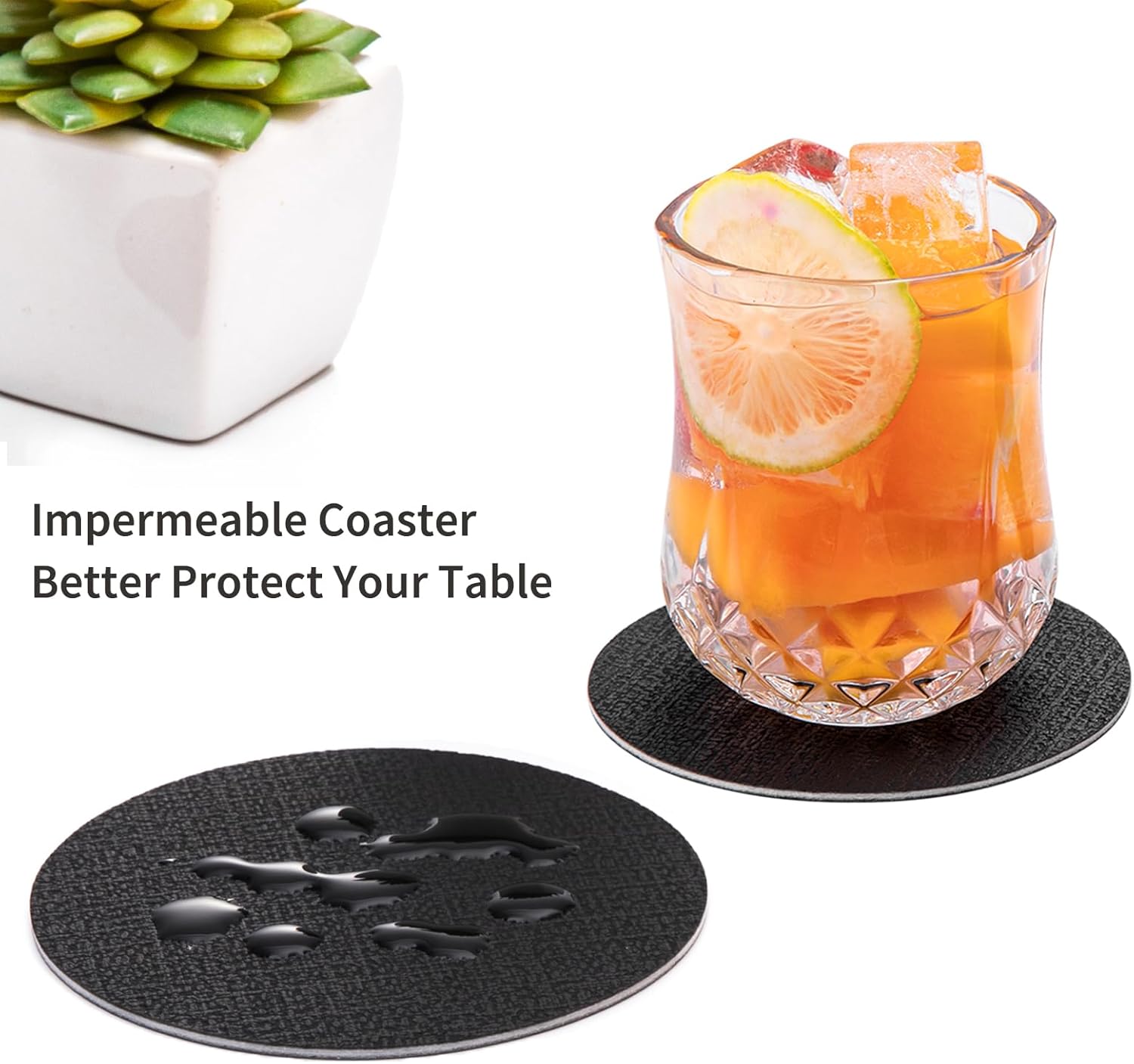 Drink Coasters, 12 Pcs with Holder, Dual Sided Non-Slip Washable Faux Leather Cup Coasters (Black) - Image 2