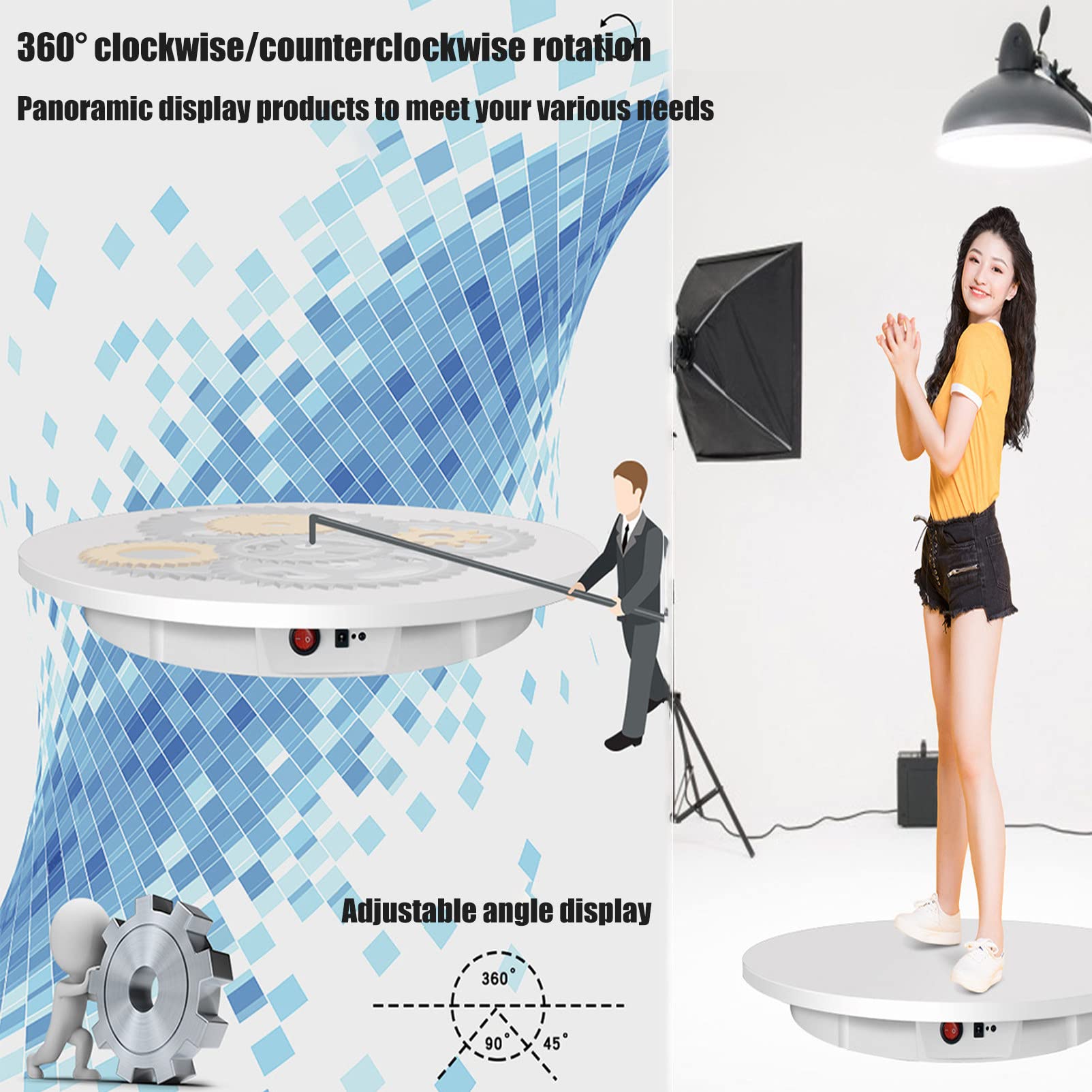 電気回転式ディスプレイスタンド,リモコン付き 360 °角度調整回転, 60cm 電動回転式ターンテーブルディスプレイスタンド、リモート、60cm 150kg