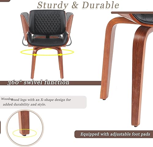 Miniatura 5 de Mid-Century Modern Dining Chairs Set of 2 with 360 Swivel, PU Leather Upholstery, Ergonomic Design for Kitchen, Office, Dining Room, Table & Chair