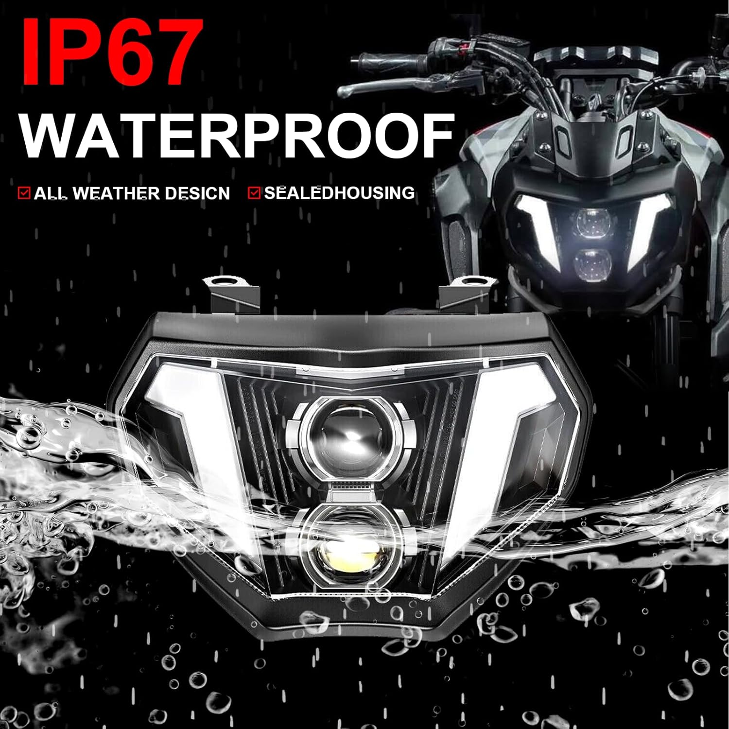 LED Motorcycle Headlight with High Low Beam DRL Motorcycle Headlight for YAMAHA MT 09 2014-2016 for YAMAHA FZ 09 2014-2016[Plug and Play]