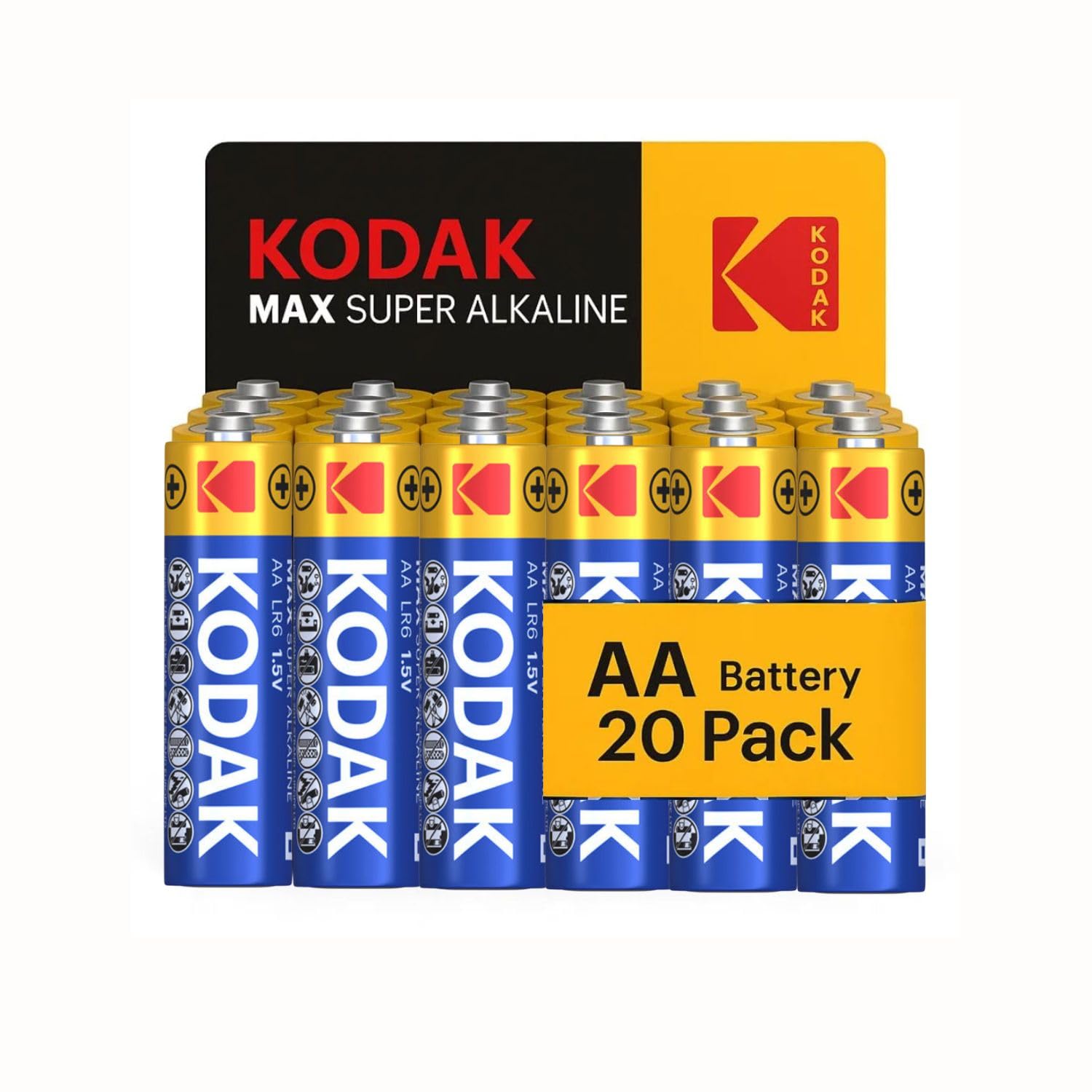 KODAK | AA Batteries | Double A | Disposable Household Alkaline | 1.5V | 20 Pack