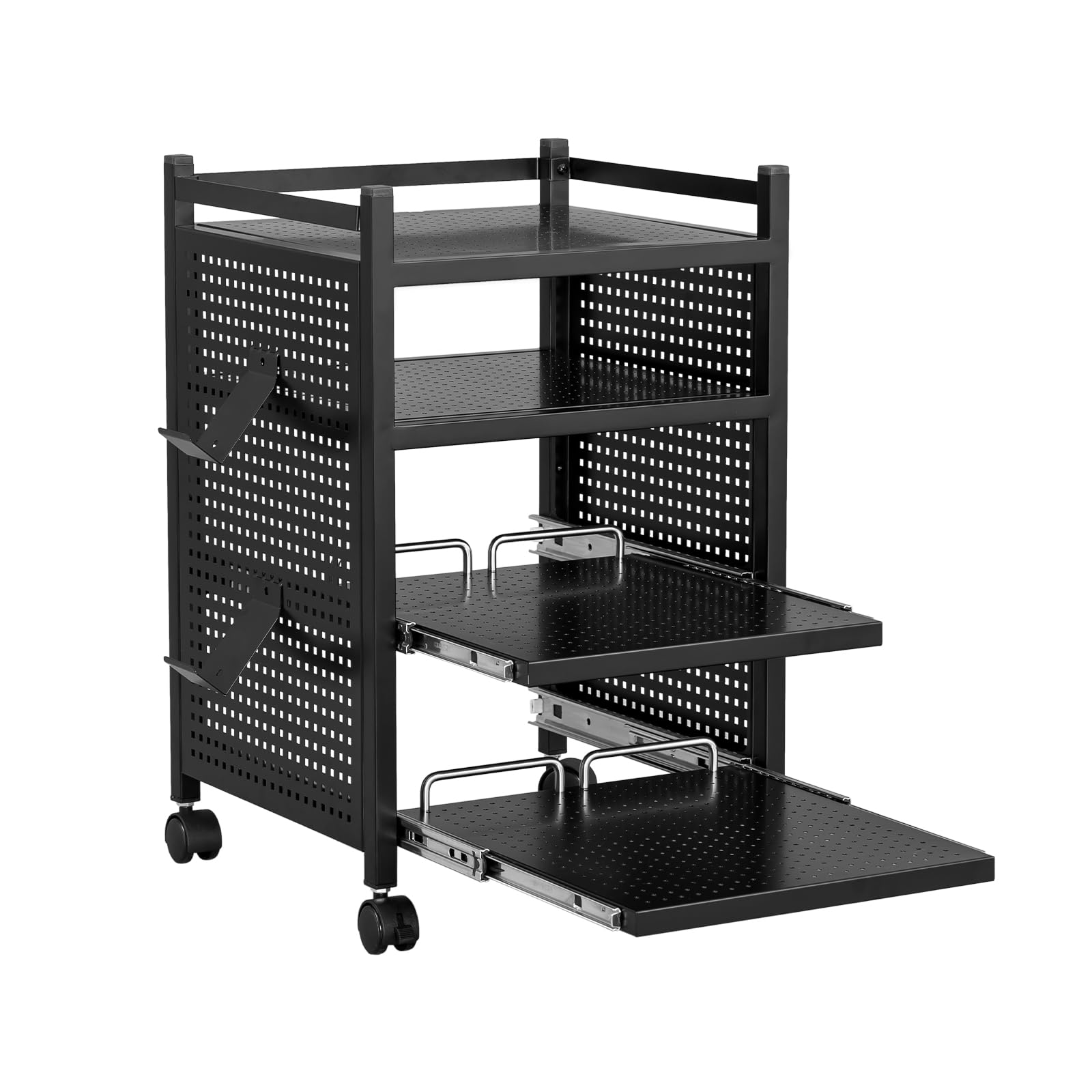 Sightlife Eckregal Stehend mit 4 Ebenen Standregal Eckregal Beistelltisch Audio Rack Nachttisch Side Table Schallplattenständer Bücherregal Eck-Stereo-Ständer Mit Rollen