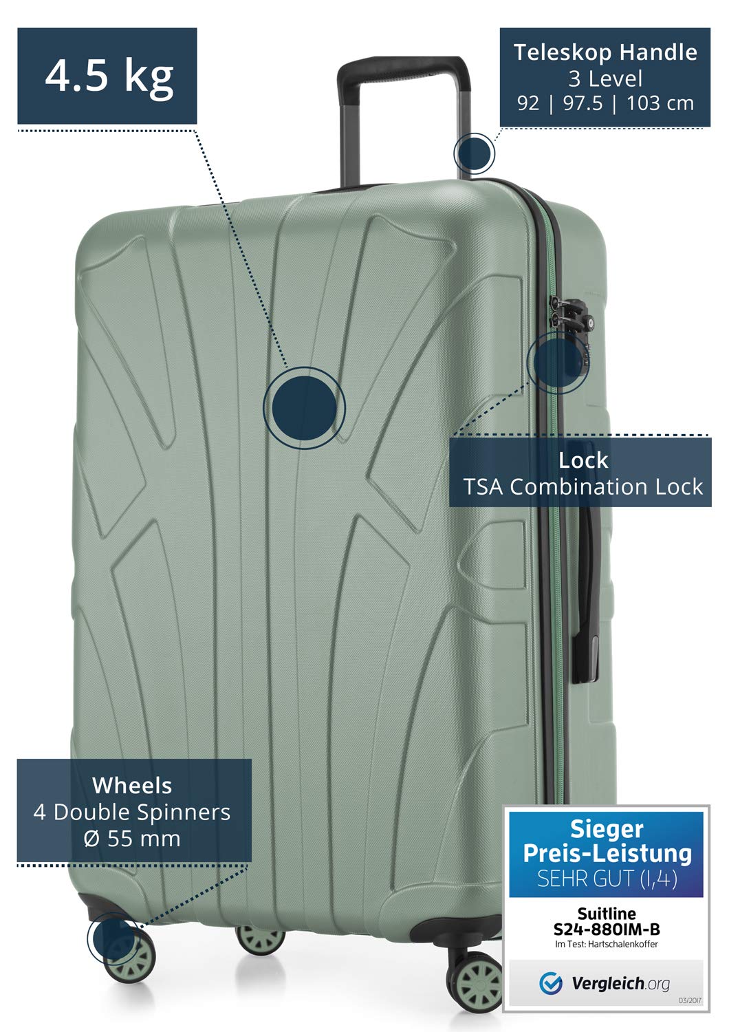 suitline - Großer Hartschalen-Koffer Koffer Trolley Rollkoffer XL Reisekoffer – Bild 2