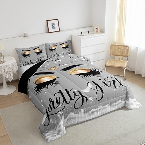 Miniatura 5 de Erosebridal Juego de edredón de pestañas tamaño King, ropa de cama de unicornio femenino con pestañas para niñas y mujeres, elegante edredón