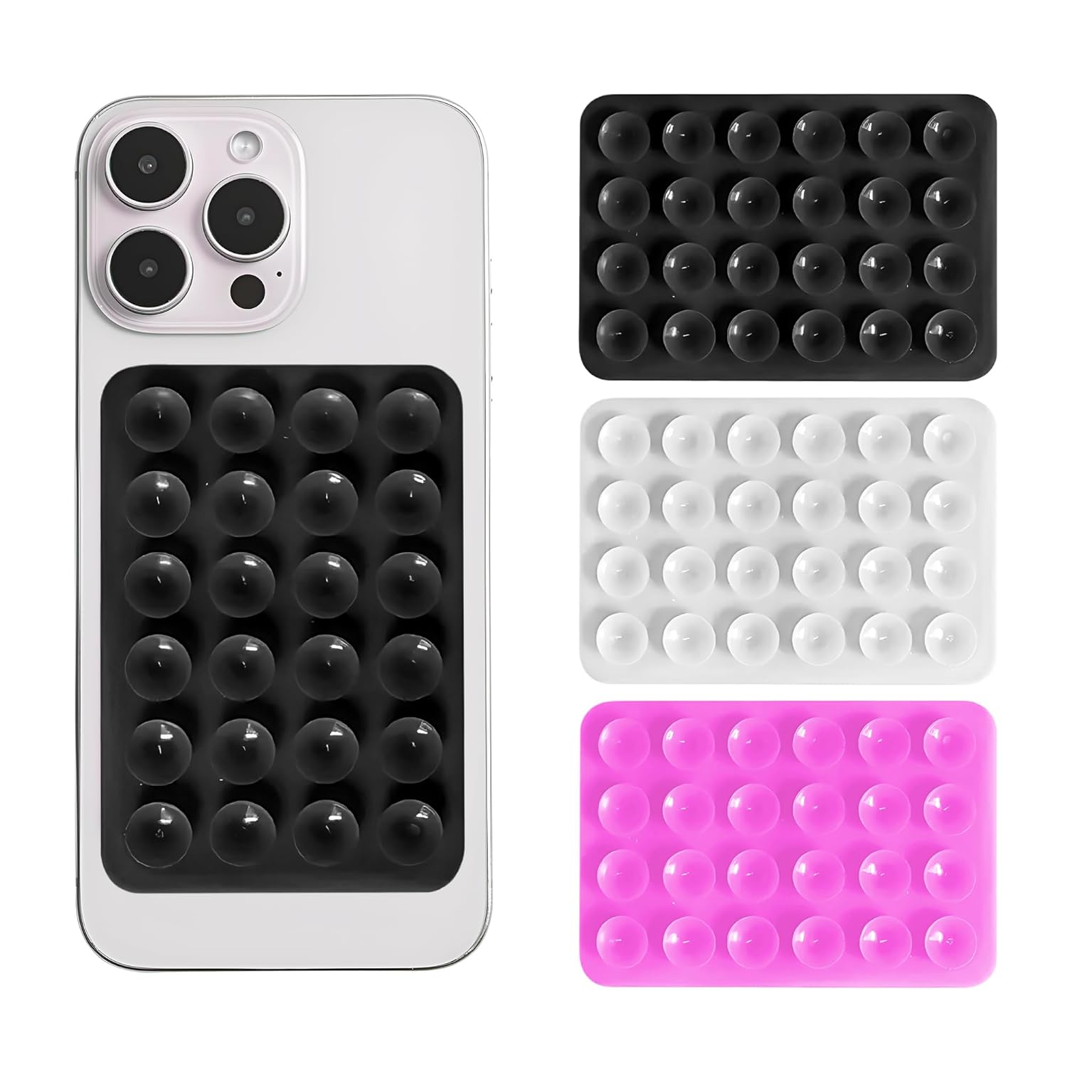 Sounce Suction Phone Case (Pack of 3) – Anti-Slip Silicone Sticky Back Cover with 24 Suction Cups for Hands-Free Mounting on Mirrors, Tiles, Showers, Car Dashboards, and More Sounce Suction Phone Case (Pack of 3) – Anti-Slip Silicone Sticky Back Cover with 24 Suction Cups for Hands-Free Mounting on Mirrors, Tiles, Showers, Car Dashboards, and More