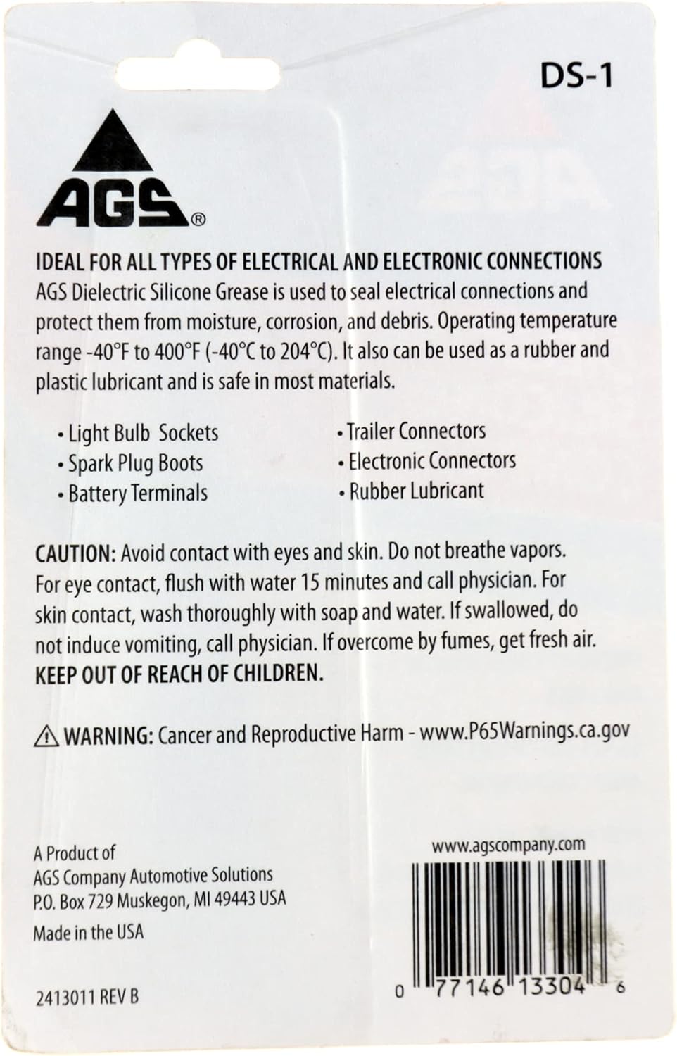 AGS Company Automotive Solutions Dielectric Silicone Grease, 1.25 oz, Seal and Protect Electrical Connections, Safe on Rubber and Plastic, Light Bulb Sockets, Spark Plug Boots and Battery Terminals
