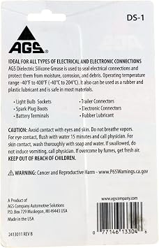 AGS Company Automotive Solutions Dielectric Silicone Grease, 1.25 oz, Seal and Protect Electrical Connections, Safe on Rubber and Plastic, Light Bulb Sockets, Spark Plug Boots and Battery Terminals