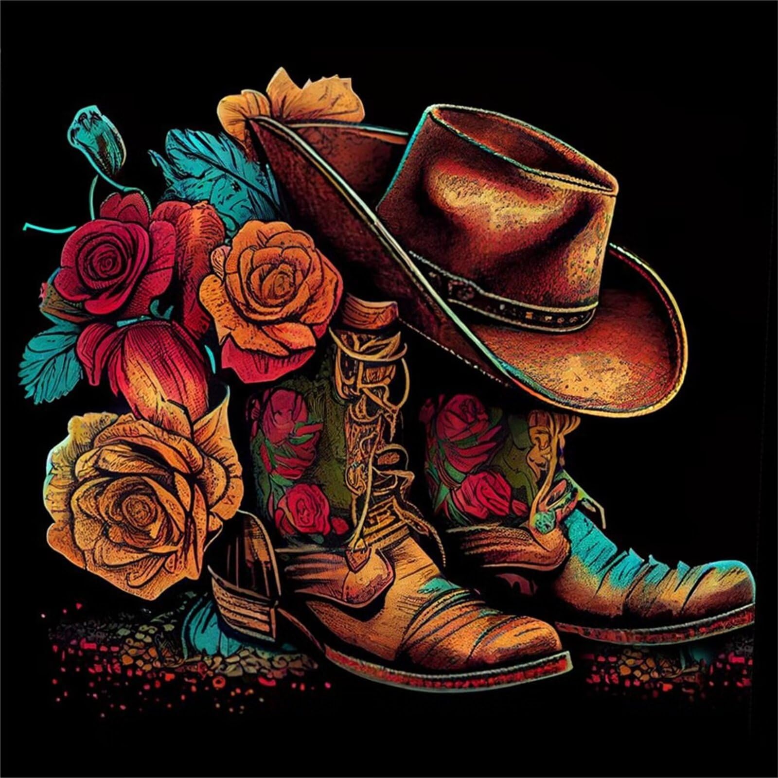 TengYuer DIY 5D Diamond Painting Kits for Adults Kids Full Drill Gem Art Cowboy Boots Rhinestone Diamond Cross Stitch Embroidery Crystal Painting by Numbers for Home Wall Decor 30x30cm