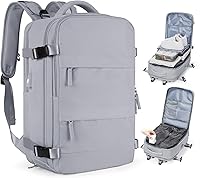 Vista 55 de Mochila de viaje grande, bolsa de mano, aprobada para aviones, para artículos personales, para hombre o mujer, color beige con marrón