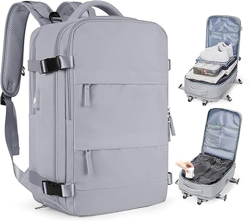 Miniatura 55 de Mochila de viaje grande, bolsa de mano, aprobada para aviones, para artículos personales, para hombre o mujer, color beige con marrón