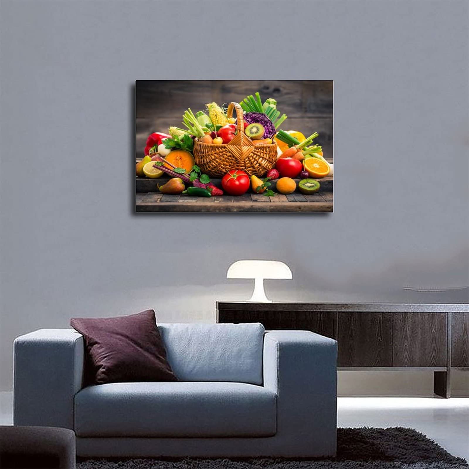 Fruits Et Légumes Frais Dans Le Panier - Photo Sur Toile 80x60 Cm - Décoration Murale Prête à Accrocher