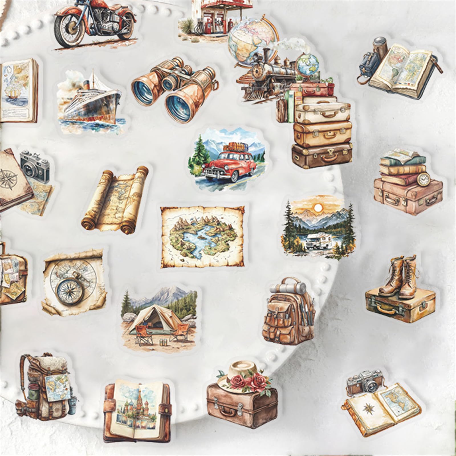 50 szt. naklejek podróżnych w stylu vintage, przezroczyste, z motywem zwierząt domowych, estetyczny zegar retro, aparat fotograficzny, mapa bagażu, winylowe naklejki dla dzieci, nastolatków, dorosłych