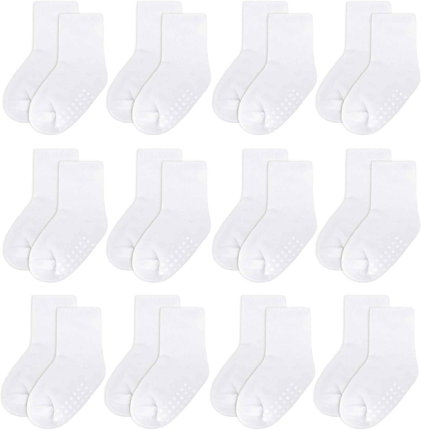 12 Pack Baby Socks and Toddler Socks,Soft Cotton Crew Socks with Non-Slip Grips for Infants,Boys and Girls,2-4T,(White) 12 Pack Baby Socks and Toddler Socks,Soft Cotton Crew Socks with Non-Slip Grips for Infants,Boys and Girls,2-4T,(White)
