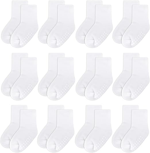 Baby Socks and Toddler Socks,Soft Cotton Crew Socks with Non-Slip Grips for Infants,Boys and Girls