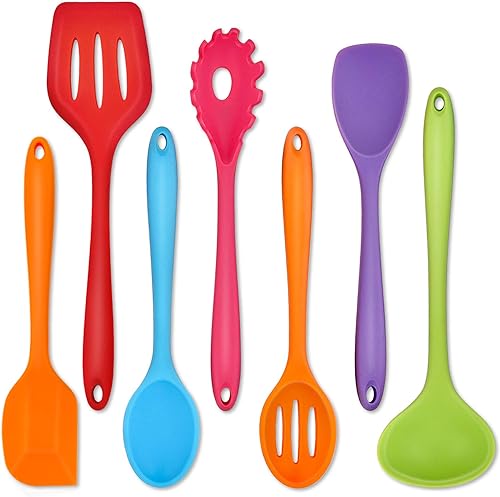 P&P CHEF - Utensilios de cocina de silicona, juego de espátulas de 7 piezas, herramientas de cocina para utensilios de cocina antiadherentes,