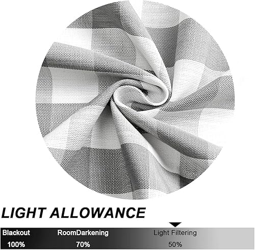 Miniatura 6 de Cortinas de café de cuadros de búfalo gris de 30 pulgadas de largo, cortinas de cocina de cuadros grises y blancos, cortina de nivel corta con