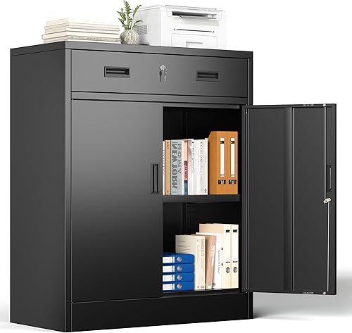 Miniatura 10 de Armario de almacenamiento de metal con puertas con cerradura y 2 estantes ajustables, gabinetes de metal de 71 pulgadas de alto, armarios de garaje,