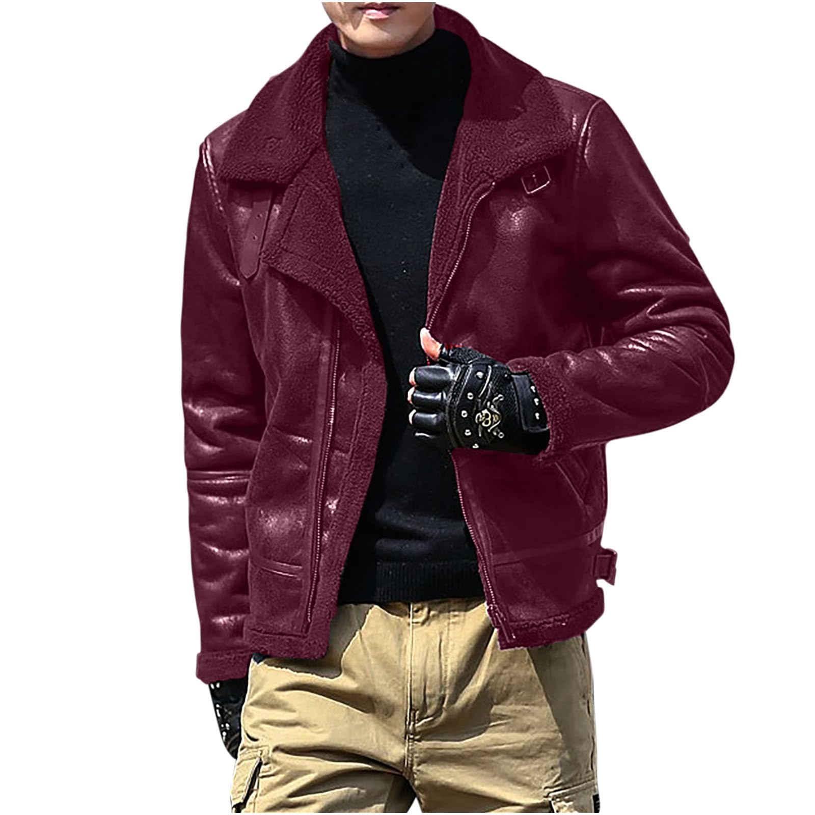 NUSGEAR Chaqueta de cuero Hombre Otoño Invierno Moda Abrigo Chaqueta Deportivo PU bomber cremallera impermeable moto bolsillo Outwear Tops cálida gótico punk Clásico Talla grande 2024