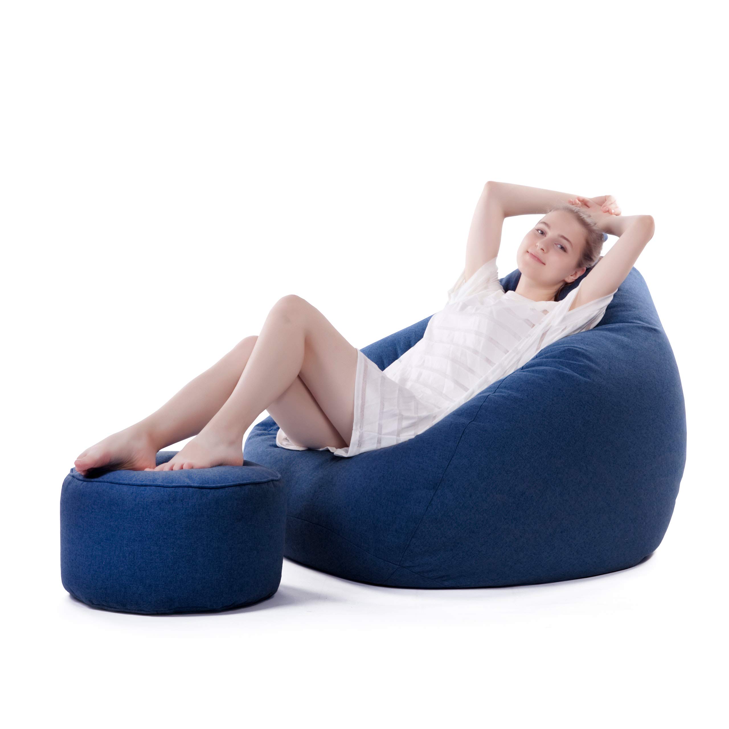 Lumaland Pouf (50 l) - Pouf compatto con funzione 3 in 1: sgabello comodo, tavolo pratico e poggiapiedi interno elegante - Con imbottitura flessibile in polistirene espanso - Diametro: 25 x