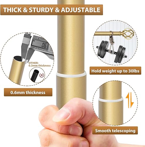 Miniatura 5 de KAMANINA Barra de cortina doble de 1 pulgada de 72 a 144 pulgadas (6-12 pies), barras de cortina doradas para ventanas de 66 a 120, barra de cortina