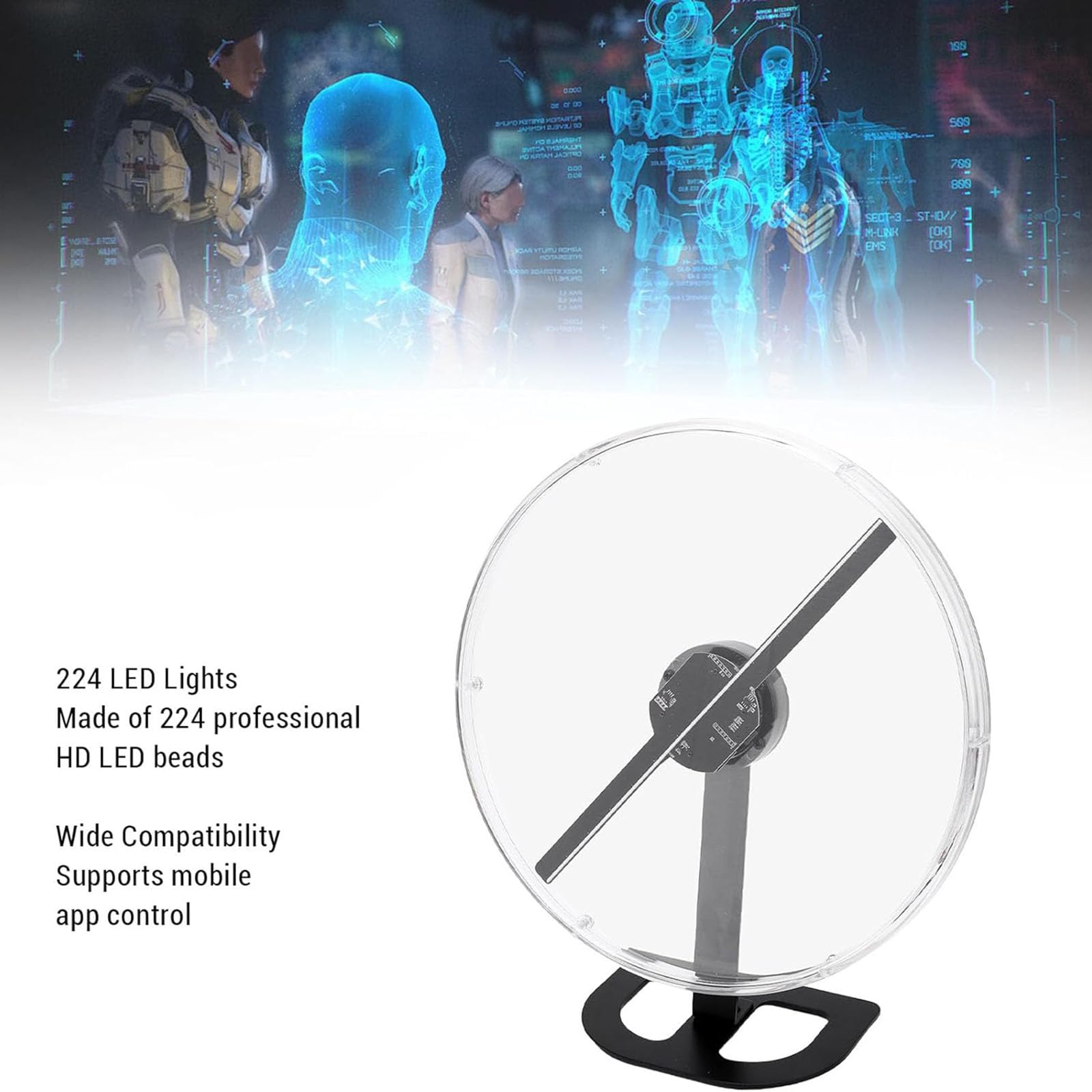 3D-holografisches Fan-Display, Holografisches Werbedisplay | 32 cm großer 3D-Hologramm-Lüfter – 224 LEDs holografisch, perfekt for Einzelhandelspräsentationen, Veranstaltungen, Messen