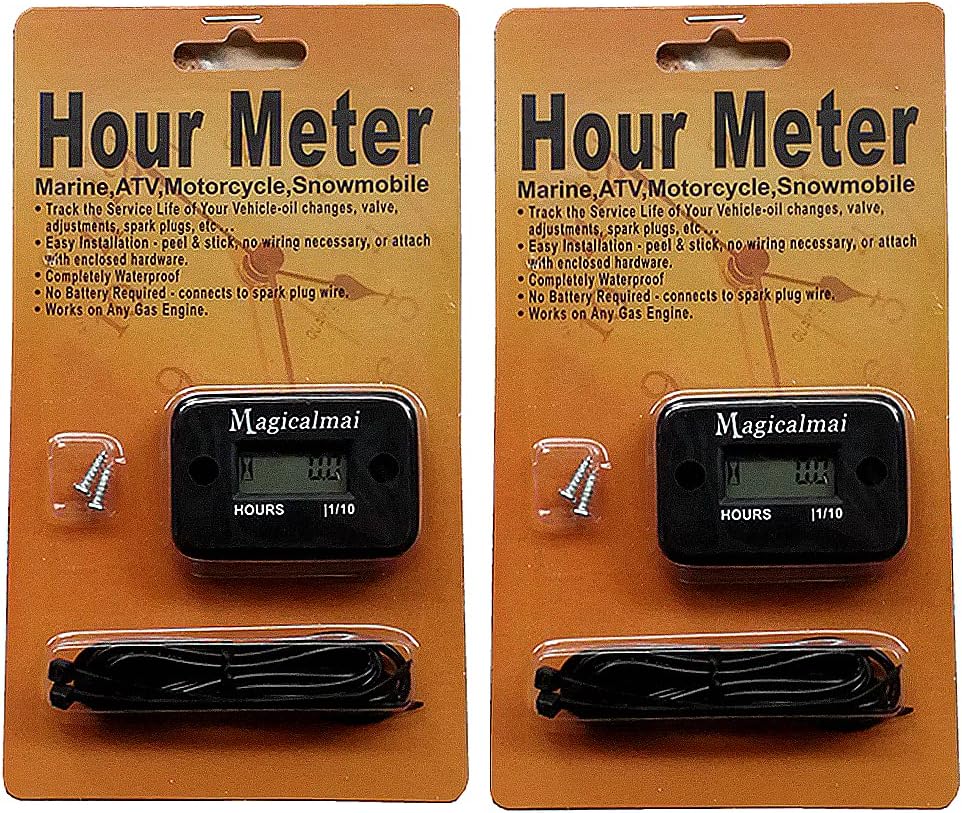 2pcs Magicalmai Inductive Hour Meter for Gas Engine Generator Lawn Mower Pressure Washer Marine ATV Boat Outboard Motor Dirt Bike Motorcycle Waterproof Hr Meters - Black