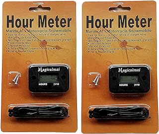2pcs Magicalmai Inductive Hour Meter for Gas Engine Generator Lawn Mower Pressure Washer Marine ATV Boat Outboard Motor Dirt Bike Motorcycle Waterproof Hr Meters - Black
