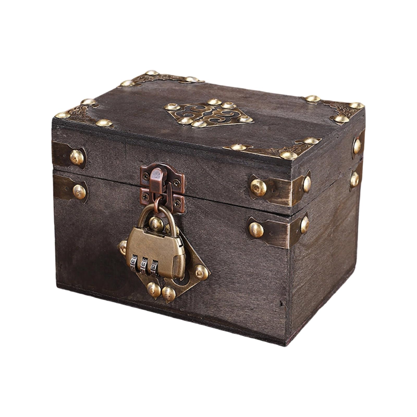Kaeltsyn Retro World Wooden Keepsakes Chest with Secure Locking Traditional Jewelry Organizers for Valuables and Collectibles Rural Trinket Box Small Chest