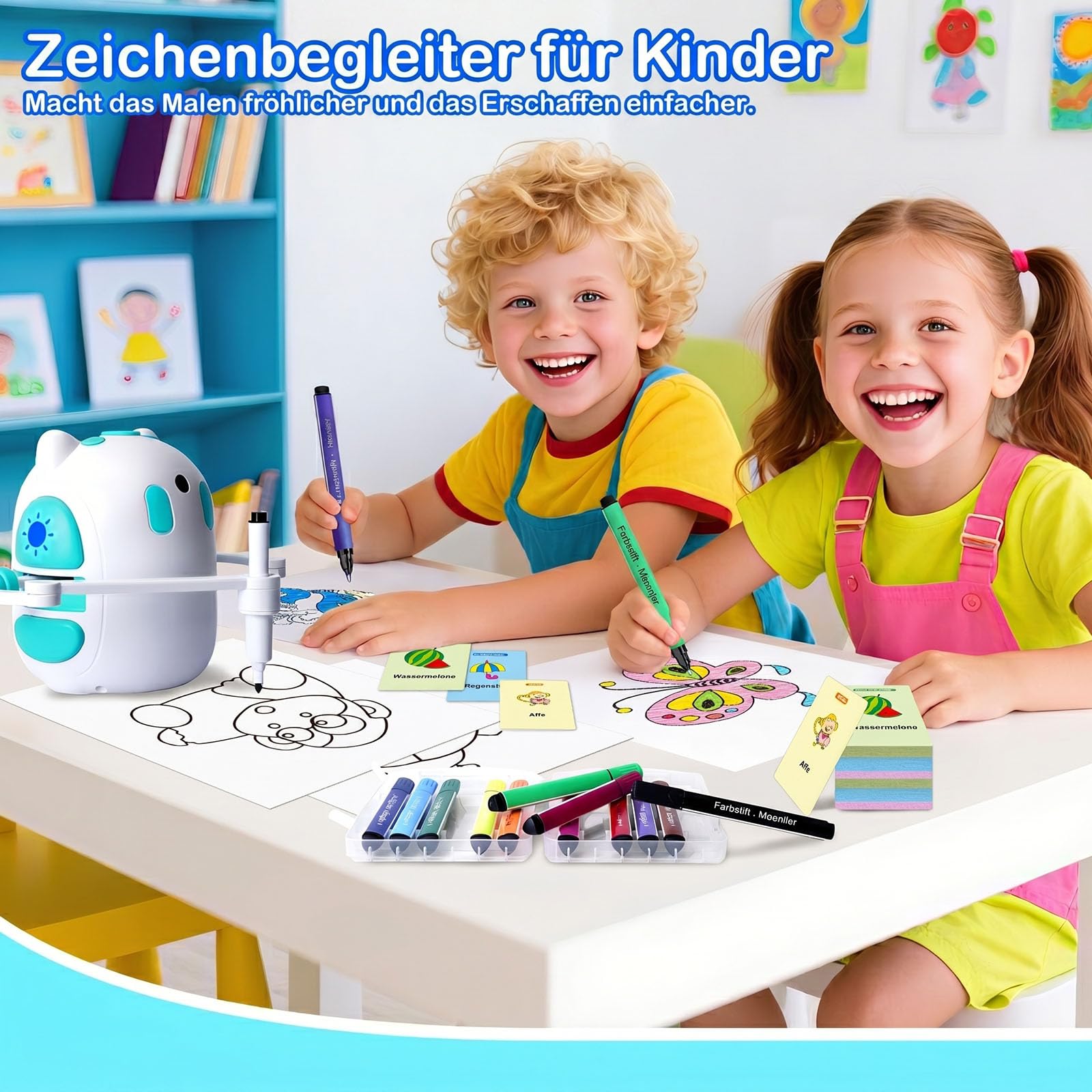 Zeichenroboter für Kinder 150 Lernkarten mit Sprachführung Montessori Malzeug Jungen & Mädchen 3-8 Jahre Geschenk Geburtstag Weihnachten (Englische Version)