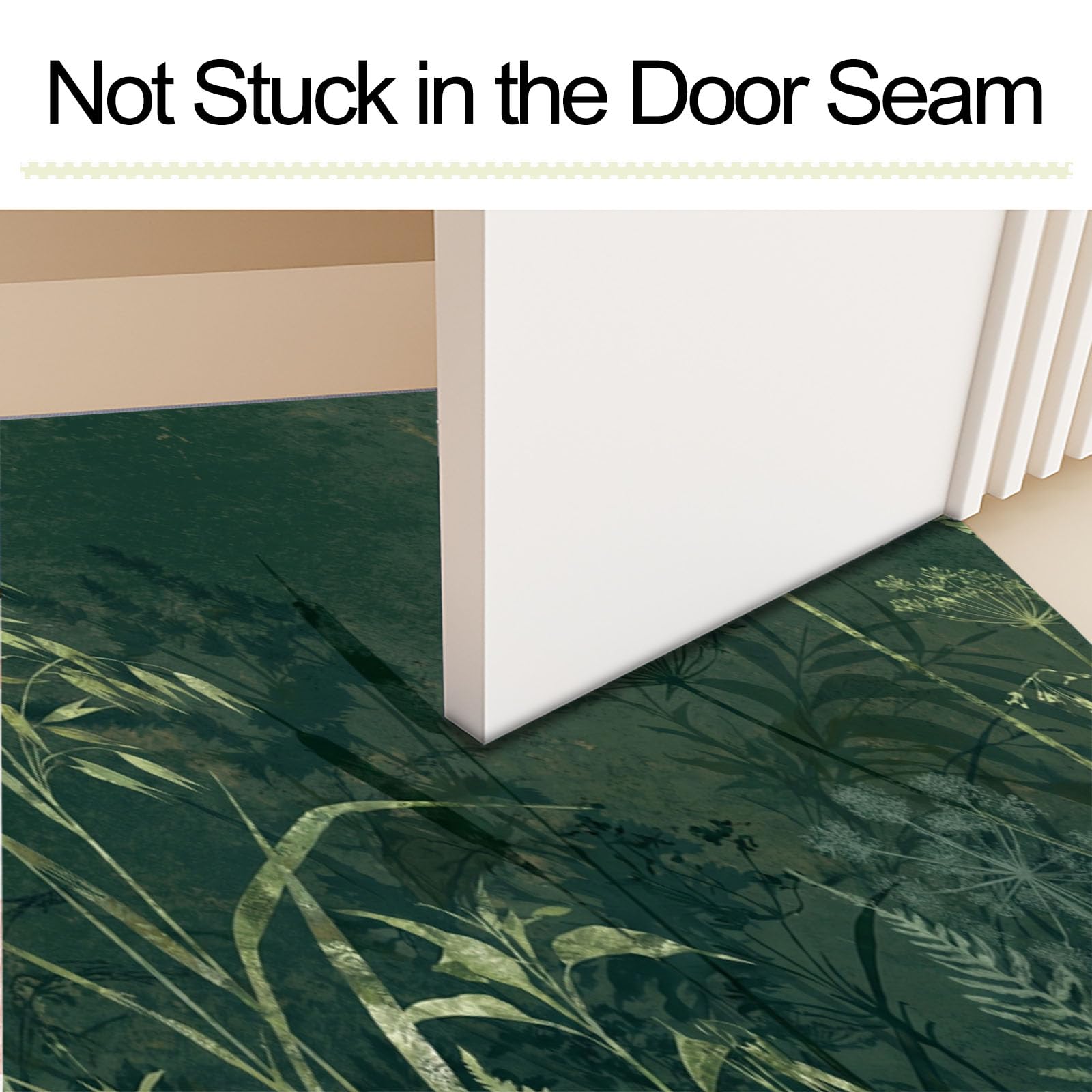 Felpudo Ultrafino para Interiores, 90X150Cm, Hiprato Brumosa Antigua Alfombra Antideslizante Lavable para Entrada, Resumen De Plantas Felpudo De Perfil Bajo, Atrapa Suciedad, Verde