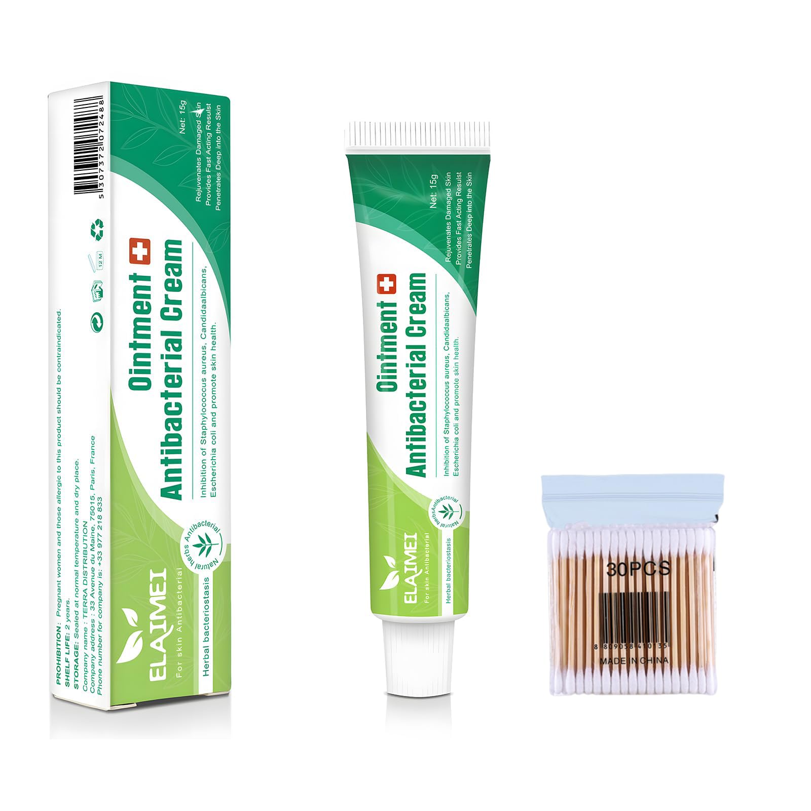 Antibiotic Cream for Skin Infection, Antibiotic Ointment, Antibiotic Cream Anti Esche Richia Coli & Itchy Skin Relief Unisex Comes with 30 Cotton swabs