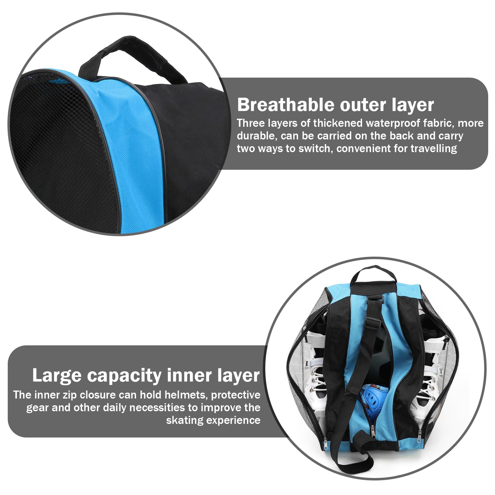 Sac pour Patins à Glace, Sac de Patin à Glace 3 Couches Sac de Patin à roulettes en Nylon pour Patins à roulettes pour Enfants et Adultes