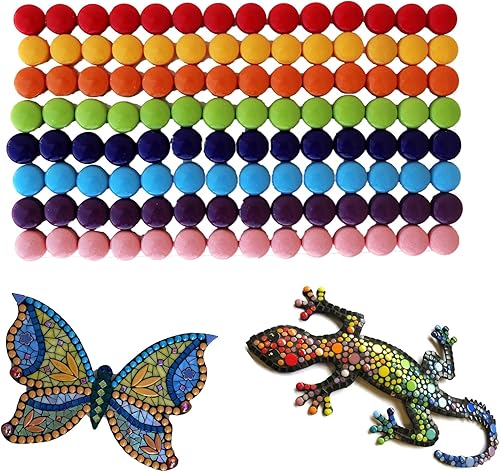 Vista 3 de Mosaico redondo de 0.472 in para manualidades, piezas de mosaico de vidrio de colores surtidos de 7 onzas para suministros de arte, kit