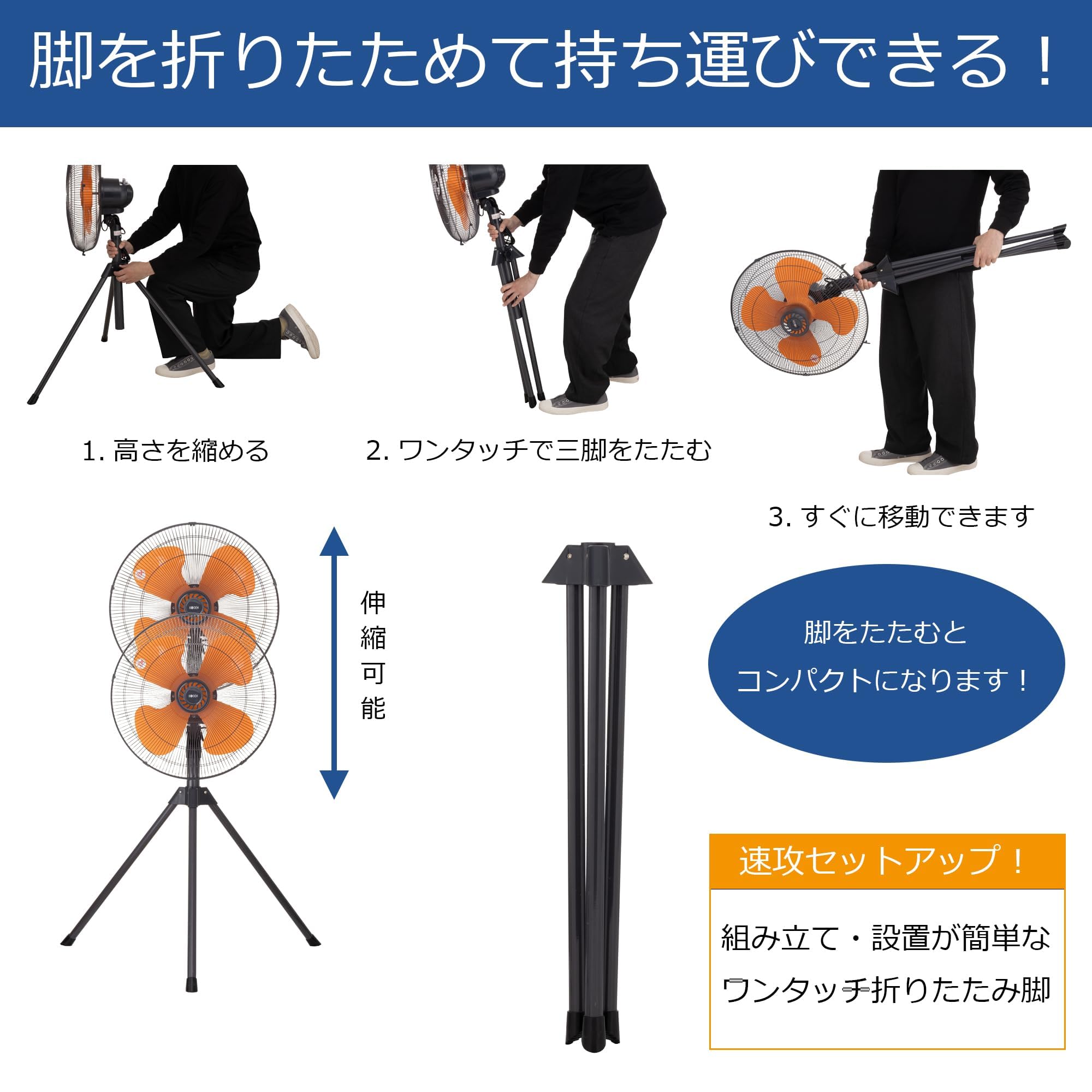 Amazon | 広電(KODEN) 工業扇 工場扇 業務用扇風機 三脚型 45cm 樹脂