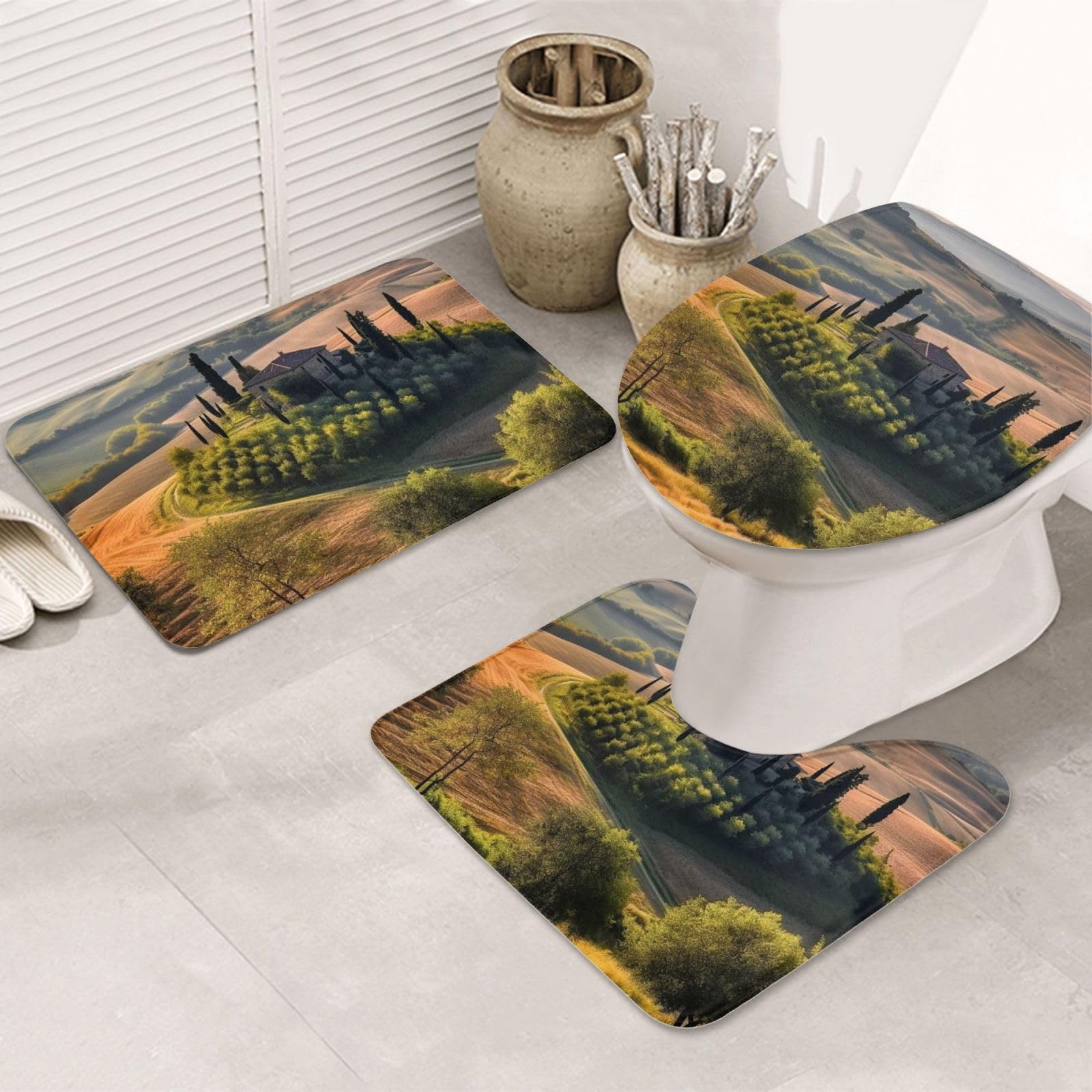 Tapis de bain Toscane paysage de ferme pour une décoration de salle de bain évasion