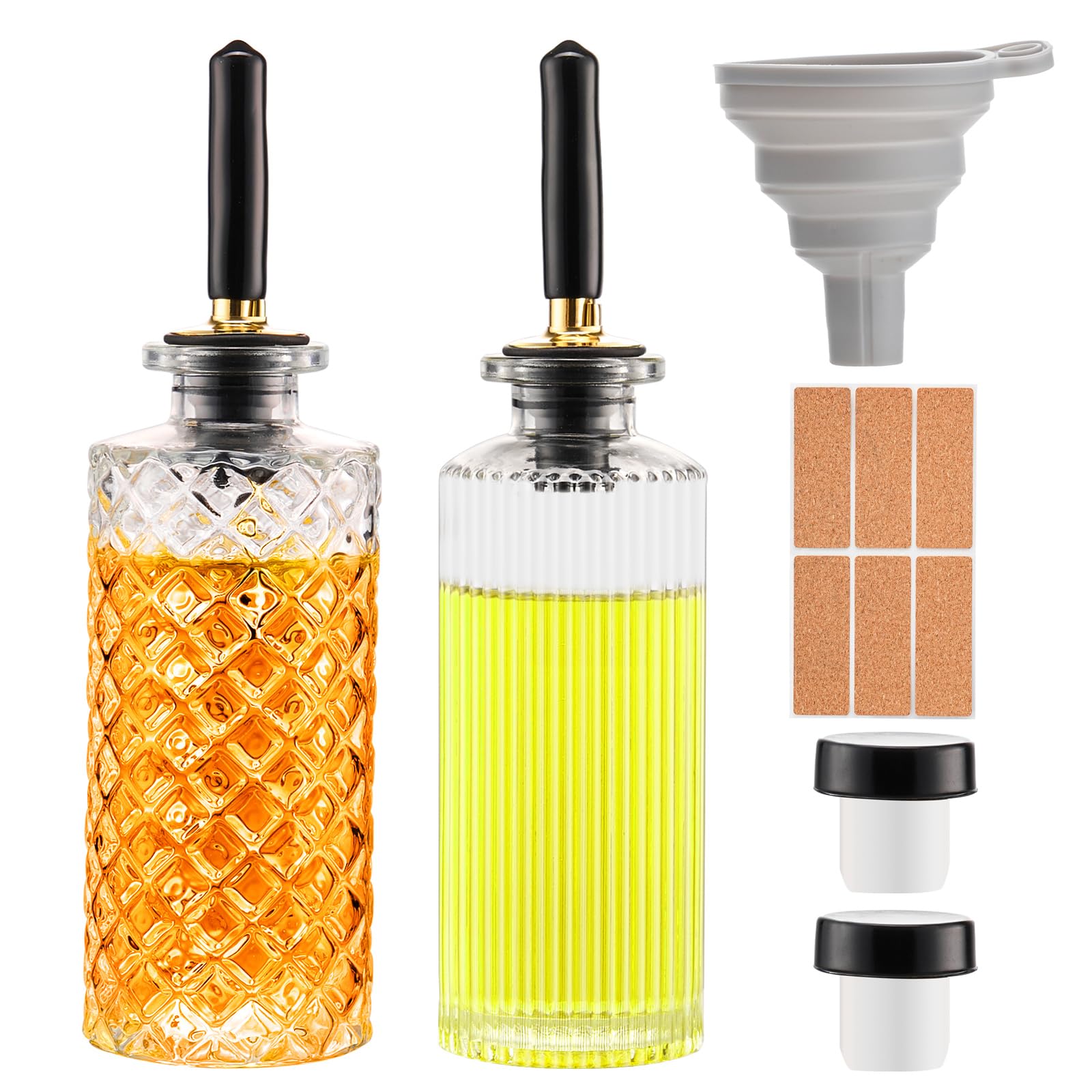 Gegewawa Glass Coffee Syrup Dispenser Bottles Set - 2 Pack, 5 OZ with Metal Pour Spouts and Labels, Perfect for Maple, Honey Syrup & Oil