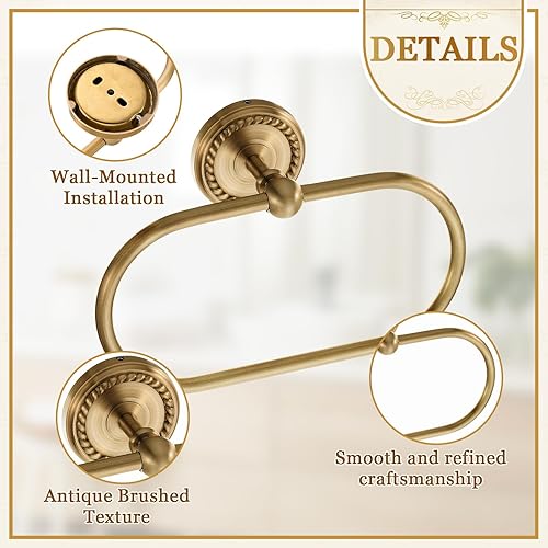 Miniatura 3 de Juego de 4 accesorios de baño de latón antiguo dorado montado en la pared, toallero, soporte para papel higiénico y gancho para bata, juego de