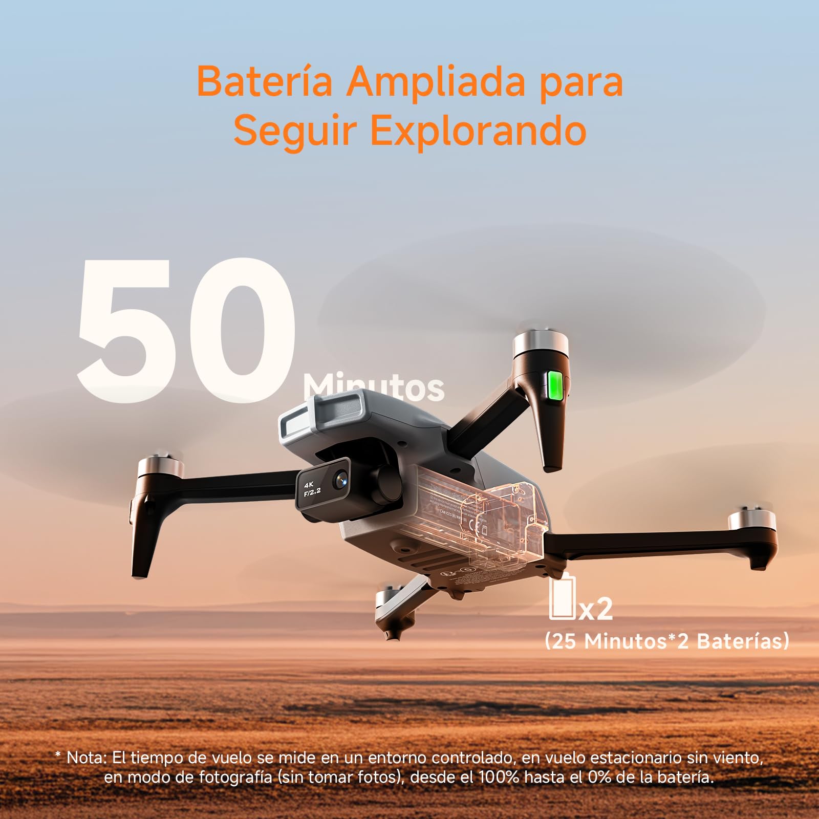 Ameta S20 Dron con Cámara 4K GPS para Adultos y Niños, 50 Minutos de Vuelo, Sigueme, Gestos Control, Mini Dron Menos 249g