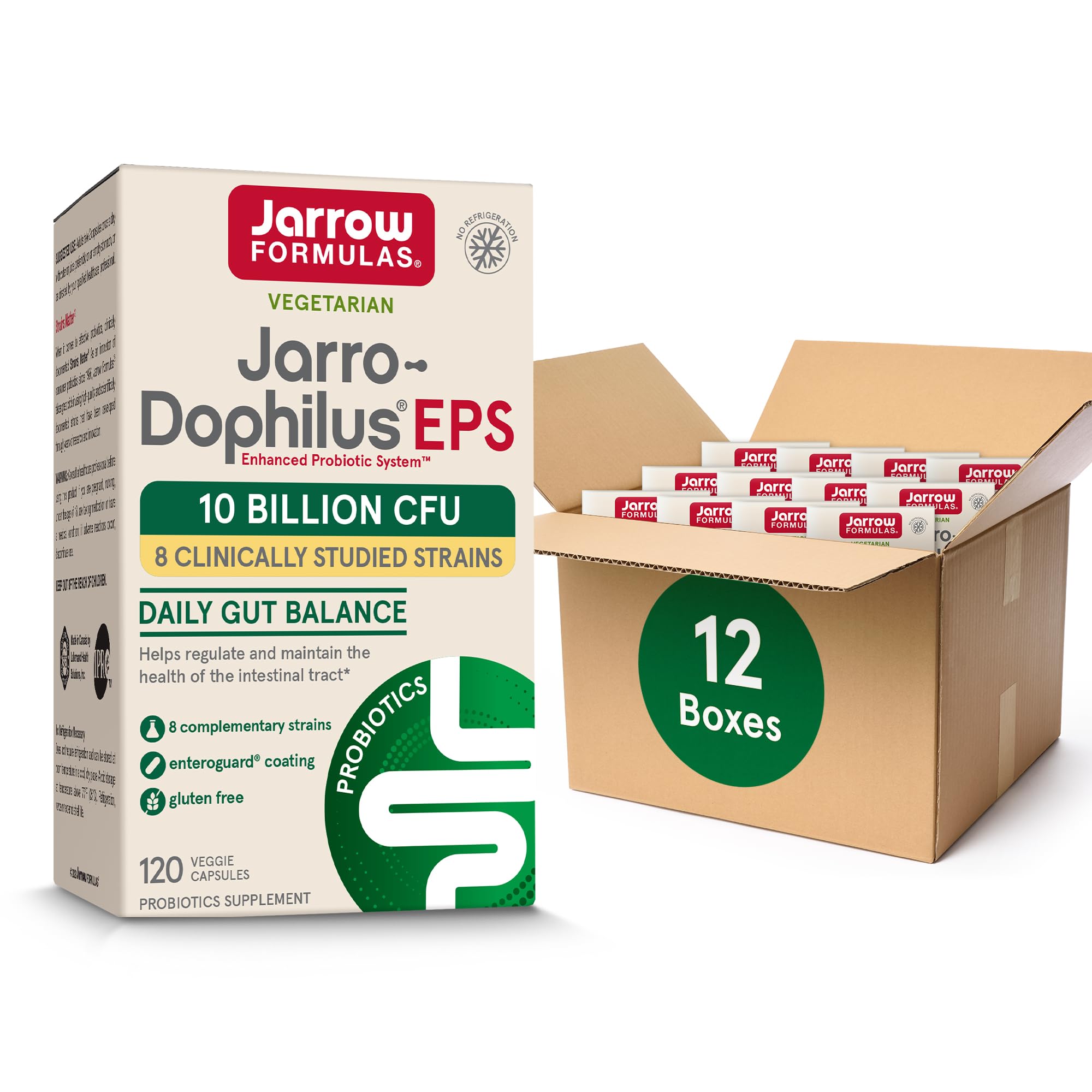 Jarrow Formulas Jarro-Dophilus EPS Probiotics 10 Billion CFU for Intestinal Tract Support, Probiotic Supplement for Gut Health for Women and Men, 120 Veggie Cap
