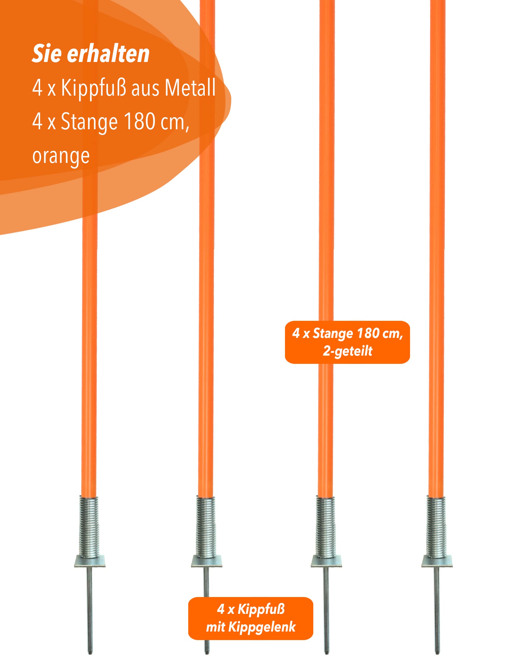 Pied à bascule combiné en métal avec barre de slalom 180 cm - Lot de 4 - Barre pour slalom et entraînement de coordination - Pour football et sports canins - Kit de slalom