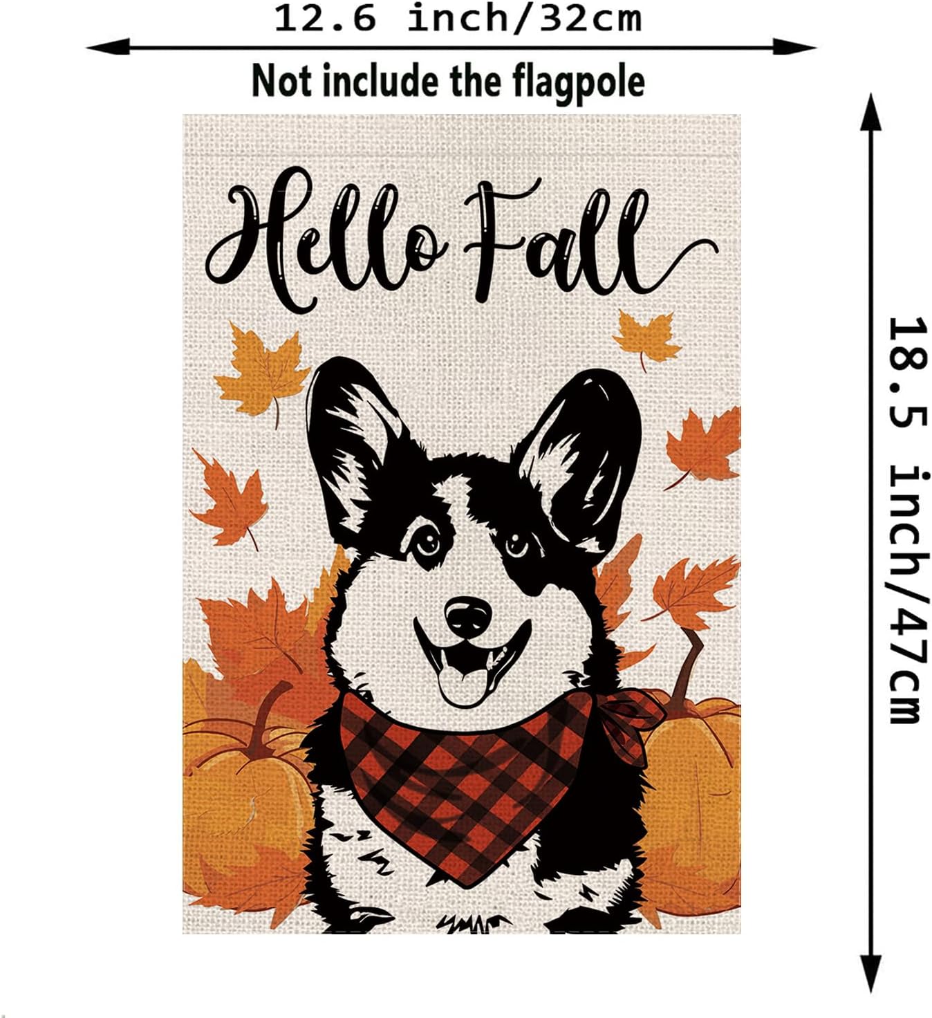 Hello Fall Garden Flag Corgi Dog Pumpkins Double Sided Vertical Seasonal Autumn Outdoor Yard Lawn Decorations 12.5 x 18 Inch - Image 2