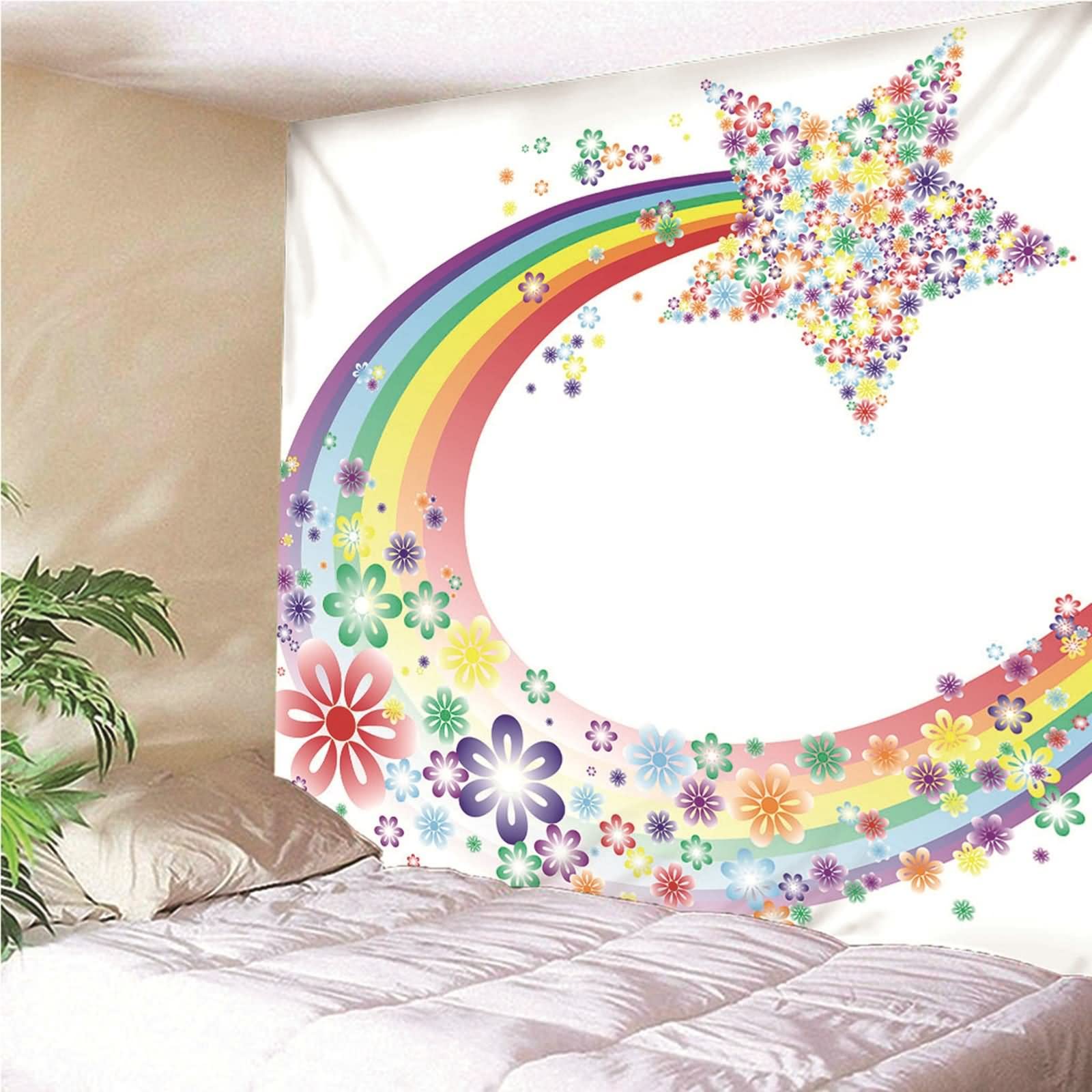 Tapices Salon, Decoración Navideña Exterior Arco Iris Floral y Estrella Poliéster Vistoso 260x240CM