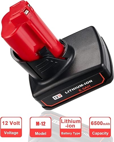 Miniatura 2 de JYJZPB Paquete de 2 baterías de litio de 6.5 Ah y 12 V para batería Milwaukee M12 48-11-2401 48-11-2412 48-11-2411 48-11-2420 48-11-2410 compatibles