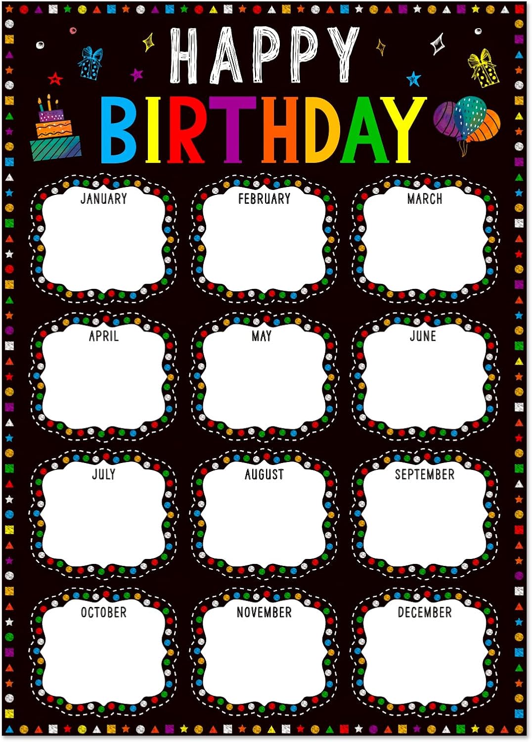 Fsaoor Happy Birthday Chart Poster for Classroom Decorations Confetti Birthday Calendar Class Birthday Chart Posters for Bulletin Board Decorations Back To School Teacher Supplies