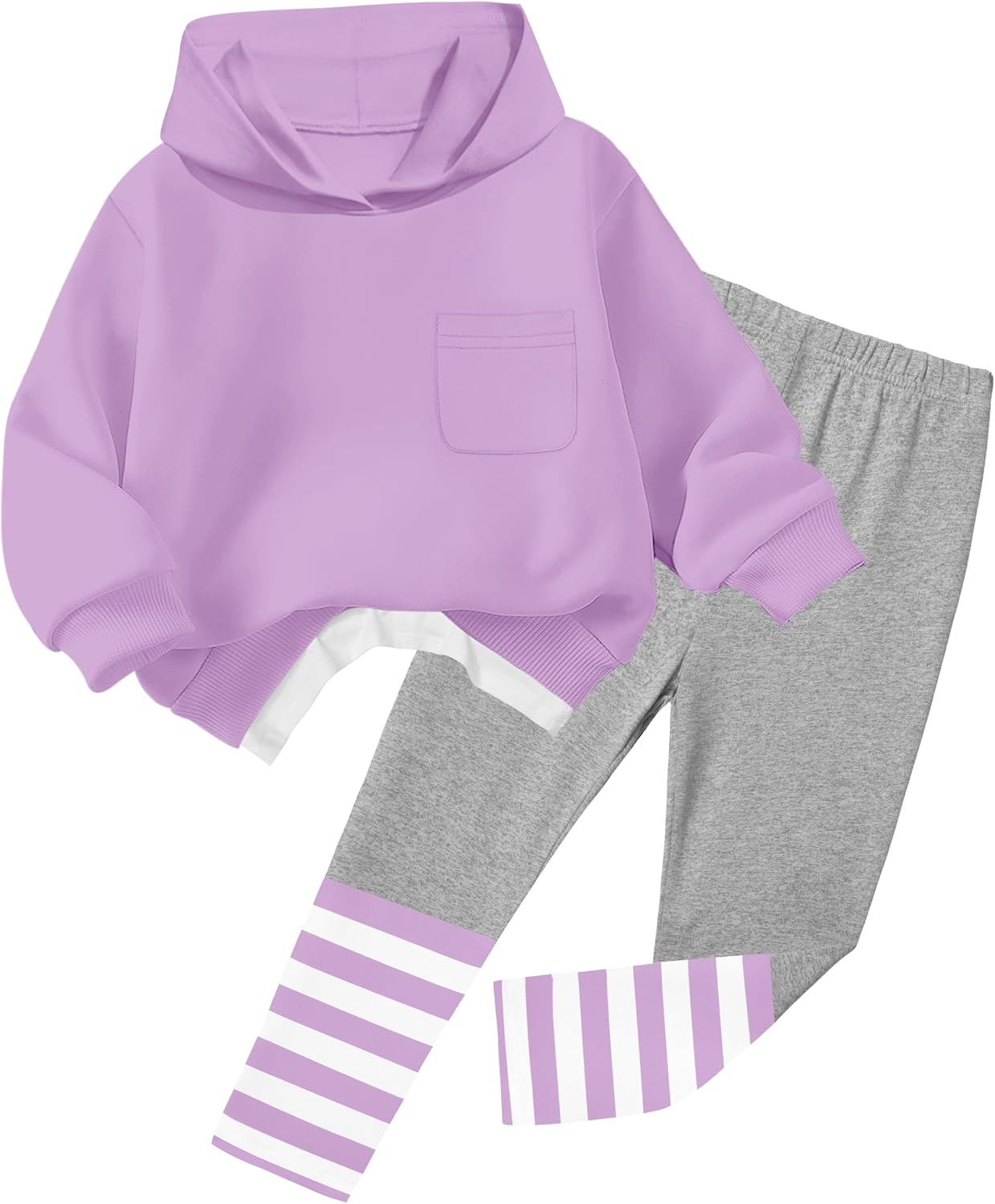 NAPU Girls Clothes Pullover Hoodies Little Girls Clothes 2Pcs Outfits Sweatsuit Striped Leggings Set Fall Winter Outfit 3-8Y