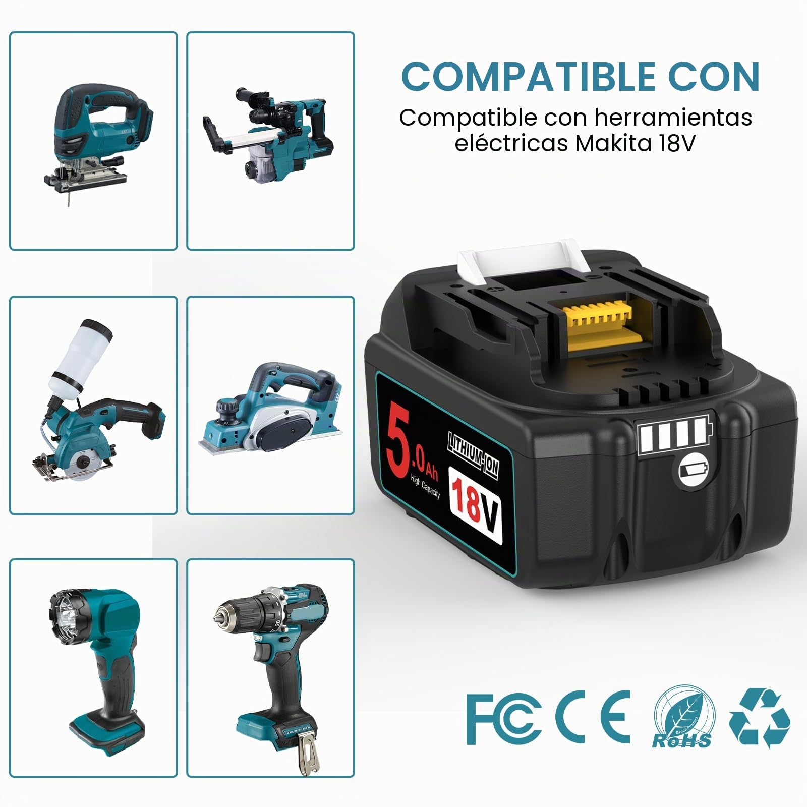 Repuesto para Makita Batería 18V Compatible para Makita Batería BL1860B BL1860 BL1850B BL1850 BL1840B BL1840 BL1830B BL1820 BL1815 BL1825 BL1835 BL1845 194205-3 194309-1 LXT-400 (Negro)
